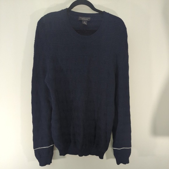 Bloomingdales Mens Textured Crew Neck Pullover Sweater Navy Blue Size M - Picture 2 of 7